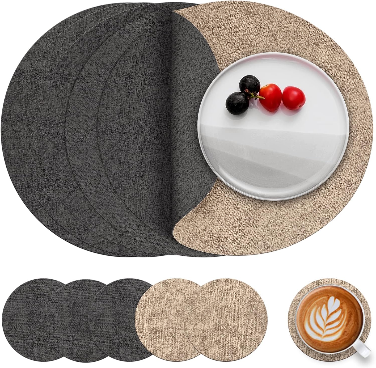 Set de table: lavable, en plastique, antidérapant, Lot de 6, gris