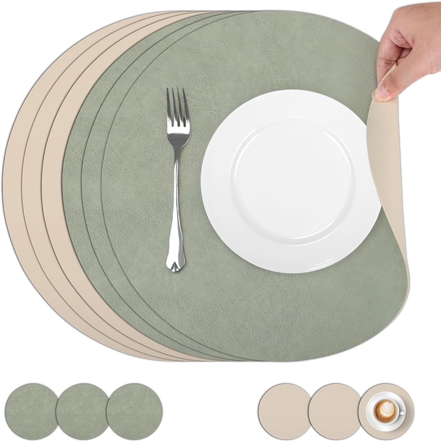 Set de table: lavable, en plastique, antidérapant, résistant à l'eau, Lot de 6, 33cm, blanc