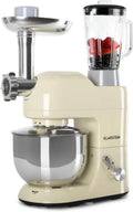 Klarstein Robot Culinaire Multifonction 1800W, Batteur sur Socle avec Bol 5L, Blender 1.5L, Hachoir à Viande, 6 Vitesses pour Boulangerie