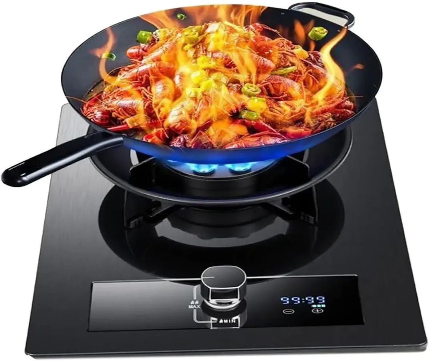 Plaque de Cuisson à Gaz 5,2 KW - 1 Brûleur Encastré en Verre Trempé avec Sécurité et Minuterie