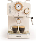 Cafetière Expresso Semi-Automatique Blanc Mat avec Finition Bois, 20 Bars, Réservoir 1,25L, Compatible Café Moulu et Dosettes ESE, 1100W avec Vapeur