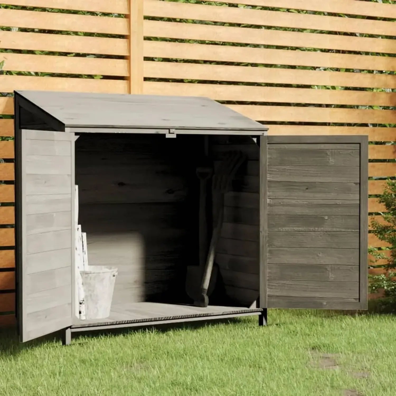 Abri de Jardin en Bois de Sapin Anthracite 102x52x112 cm avec Porte