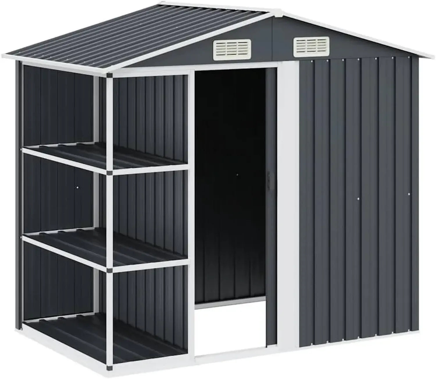 Abri de Jardin Métallique Anthracite avec Étagères 205x130x183 cm