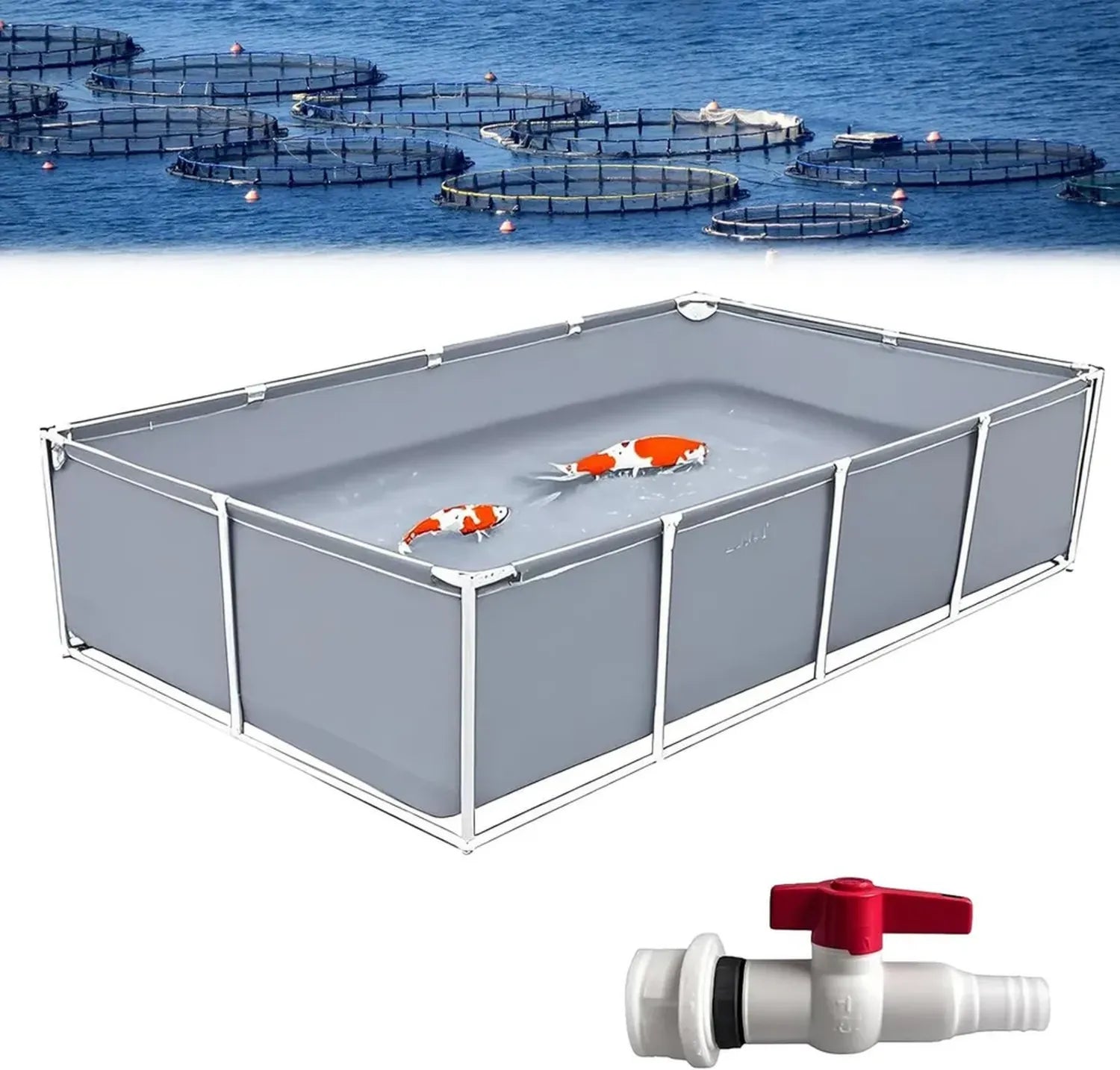 Bassin de Pisciculture Renforcé pour Aquariums Extérieurs - Dimensions 1.2x1x0.5m - Couleur Grise