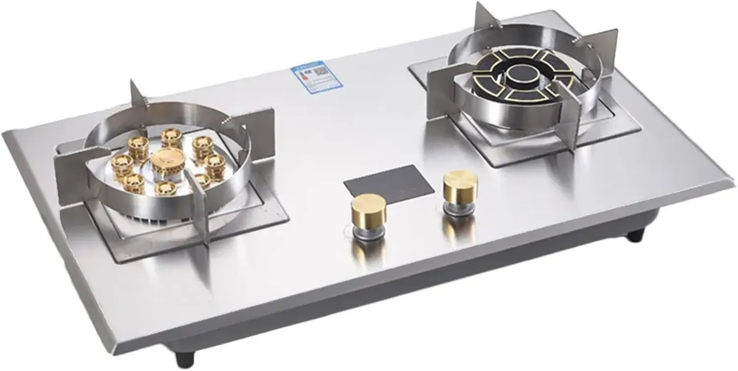 Plaque de cuisson à gaz double brûleur en inox pour cuisine et camping, compatible GPL et NG