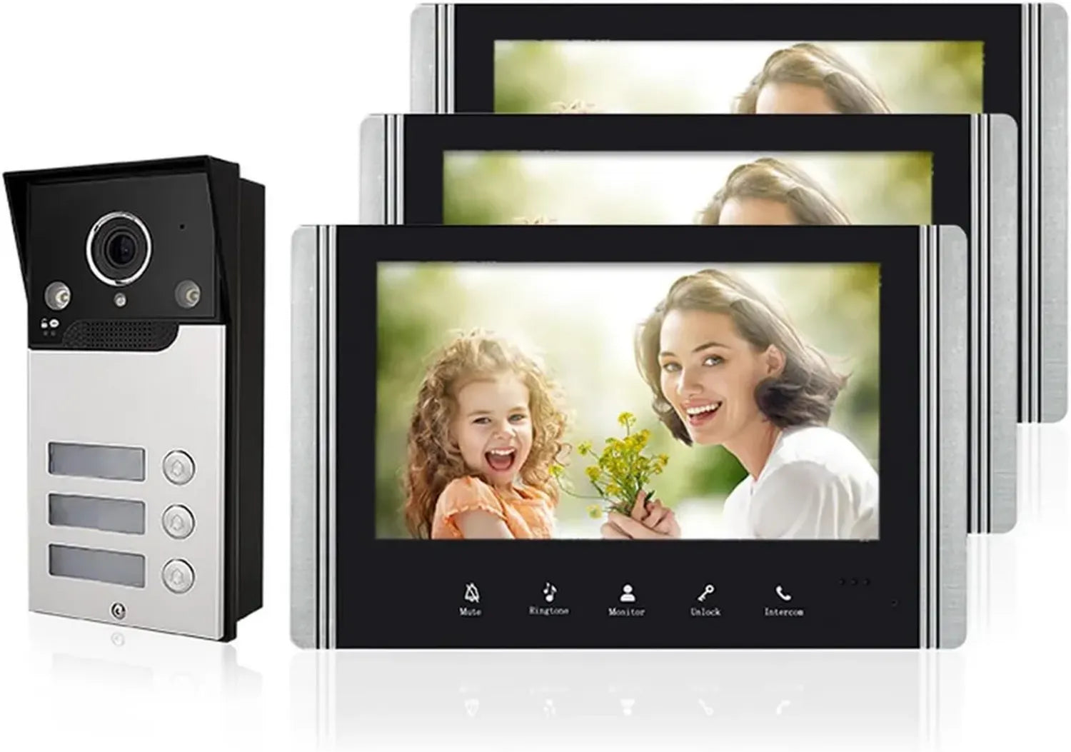 Visiophone Connecté avec Écran Tactile 7' et Caméra Nocturne, Système d'Interphone Vidéo Filaire 3 Unités