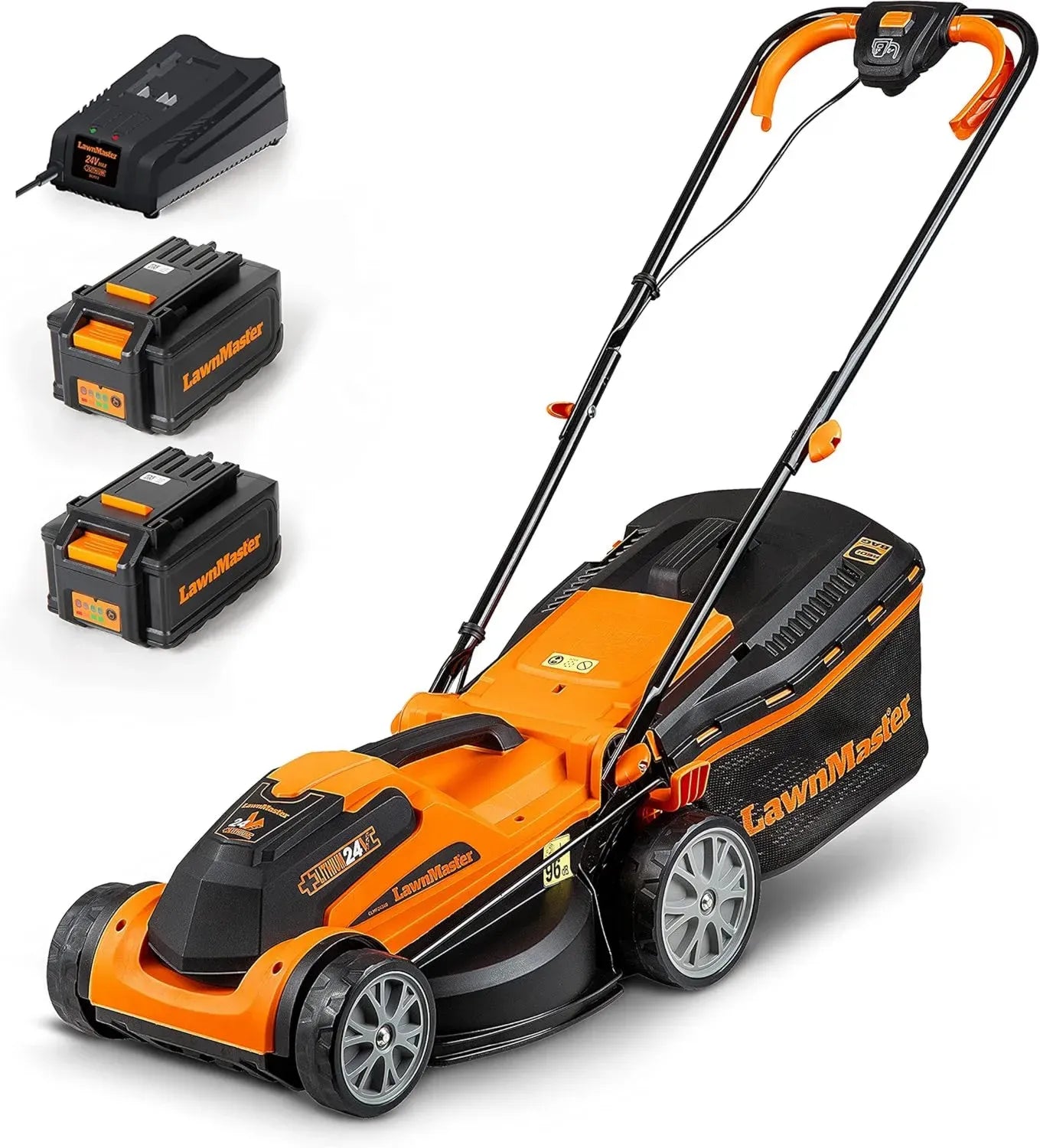 Tondeuse à Gazon Sans Fil 24V avec Batterie, 34cm de Coupe, Paillage, 6 Niveaux de Hauteur