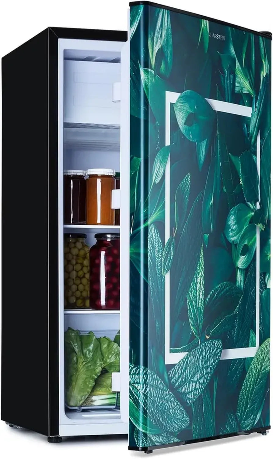 KLARSTEIN CoolArt - Réfrigérateur congélateur style artistique 79L, 5 niveaux de thermostat, façade élégante, 0-10°C, compacte et pratique