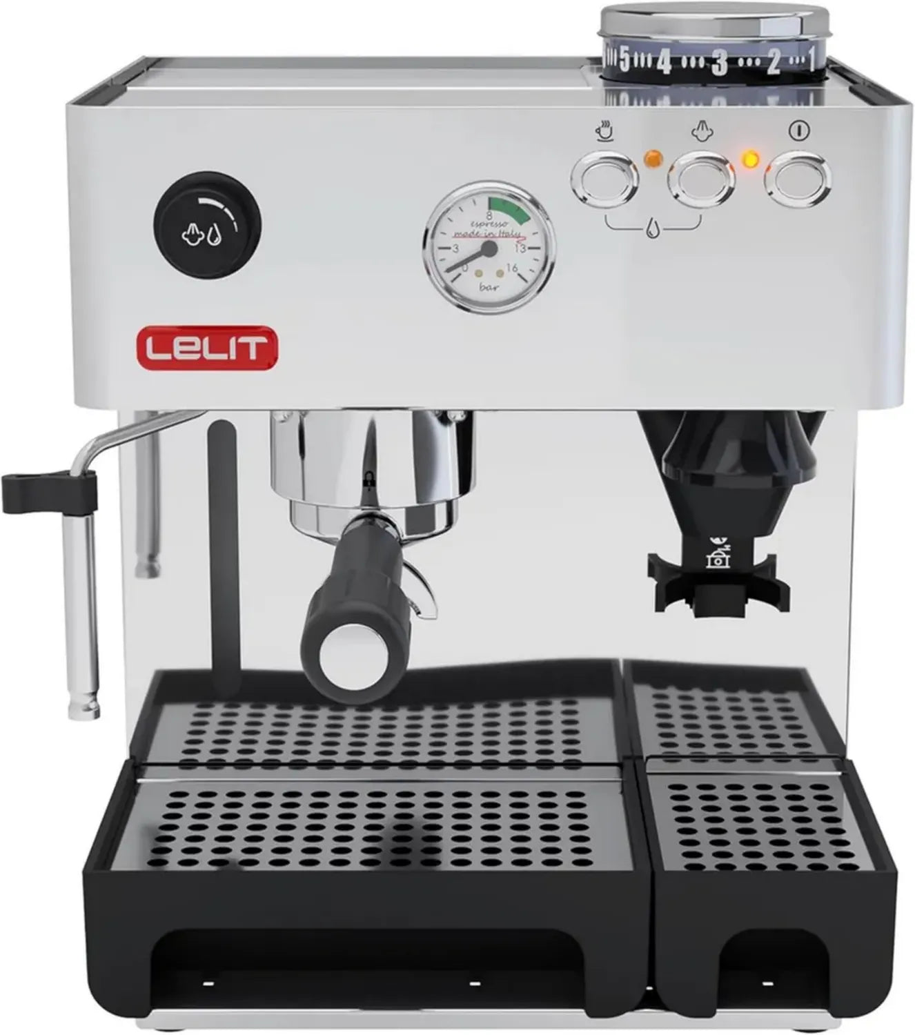 Machine à Expresso Lelit Anita avec Broyeur Intégré et Mousseur à Lait, Acier Inoxydable Poli