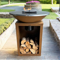 Barbecue à Plancha Ash Solaris Acier Corten XXL - Ø81 cm - Jardin Extérieur avec Rangement Bois