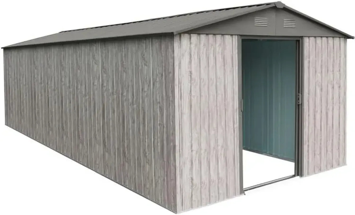Abri de Jardin en Acier Galvanisé Beige 13,6m² avec Porte Coulissante et Ventilation
