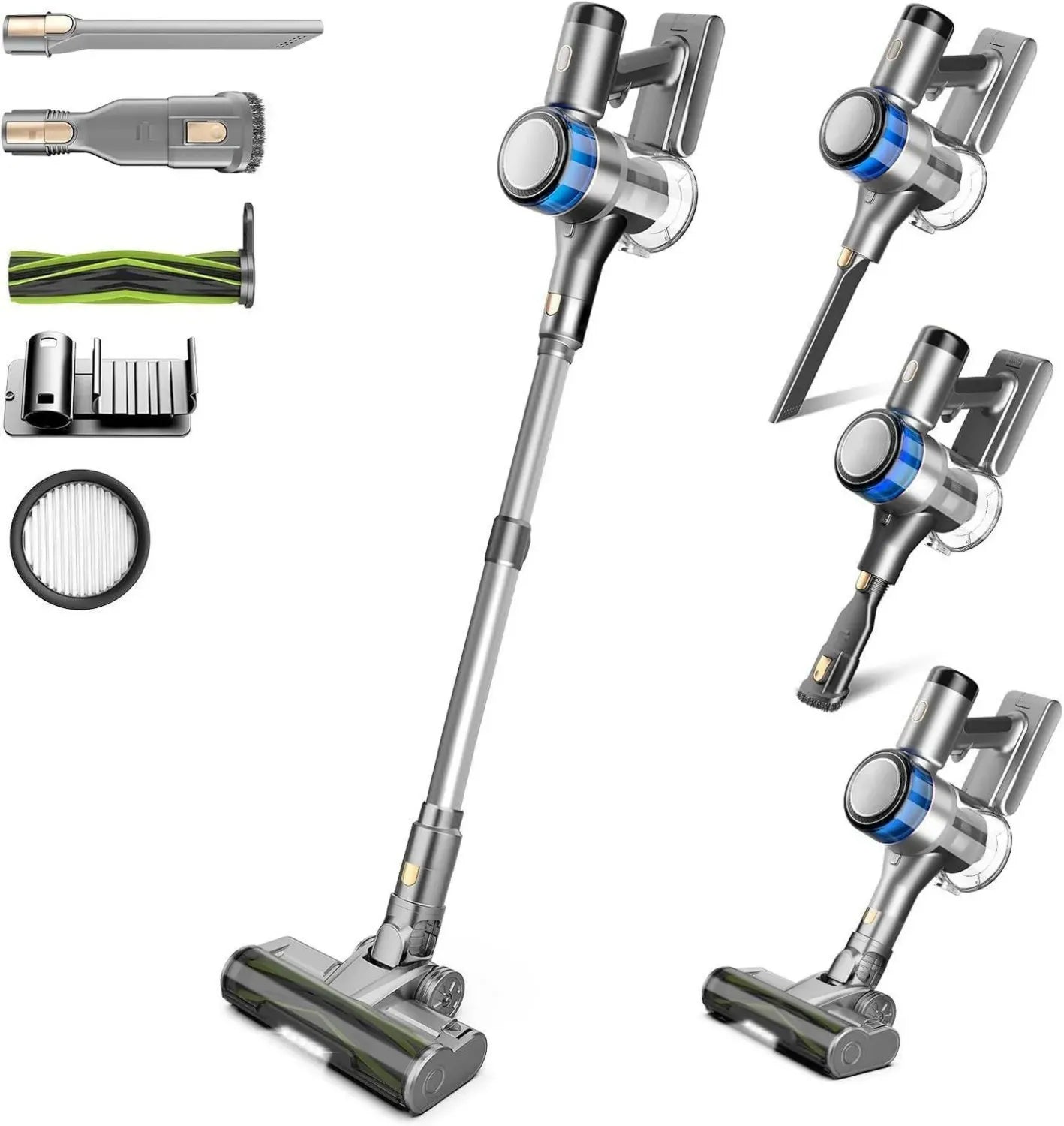 Aspirateur Balai Puissant 400W, 45KPa, Autonomie 55Min, Brosse Anti-enchevêtrement, Batterie Amovible, Sans Sac avec Écran LED pour Sols Durs et Poils d'Animaux