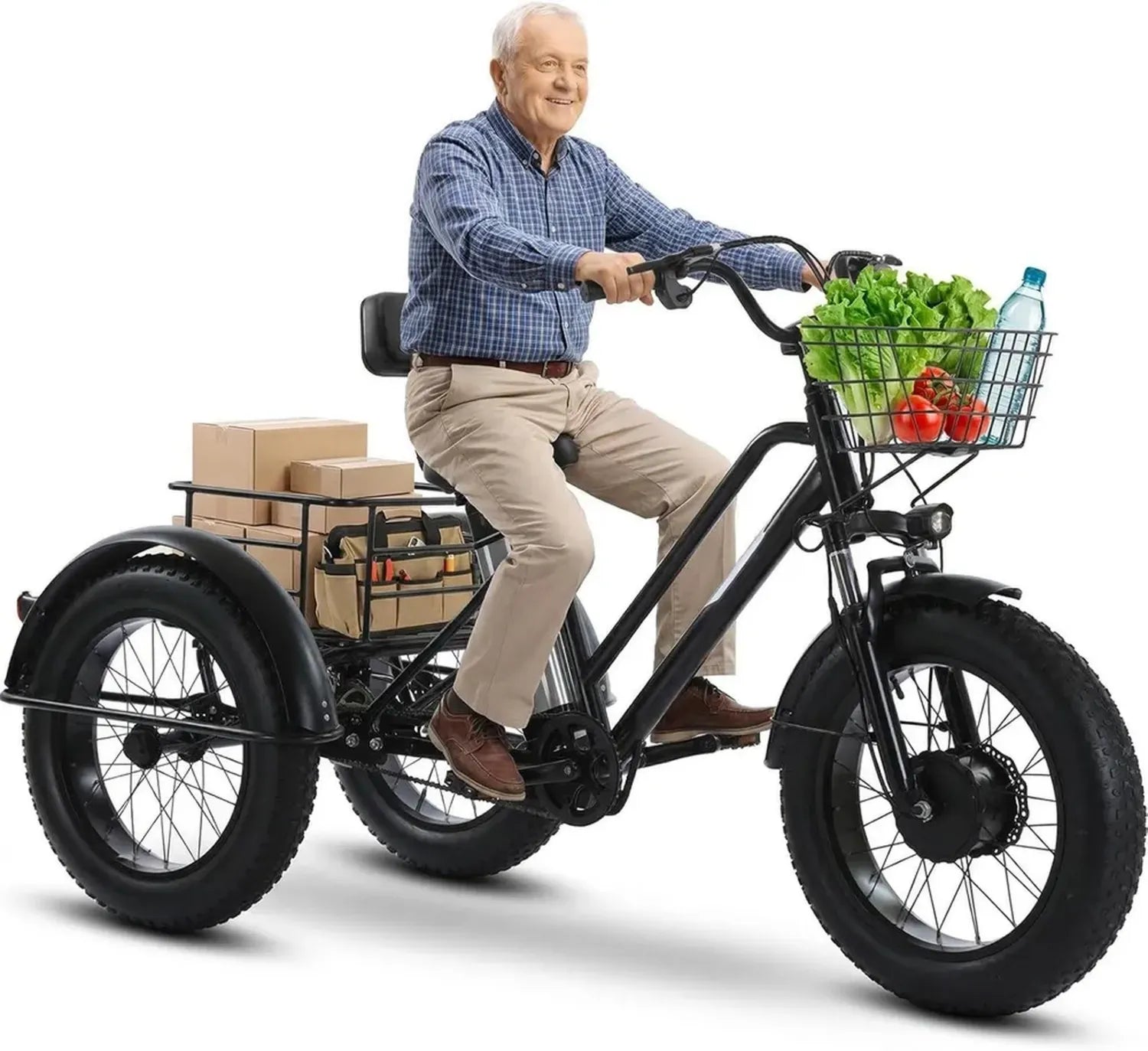 Tricycle Électrique 20 Pouces pour Adultes avec Batterie 48V, Autonomie 35 km