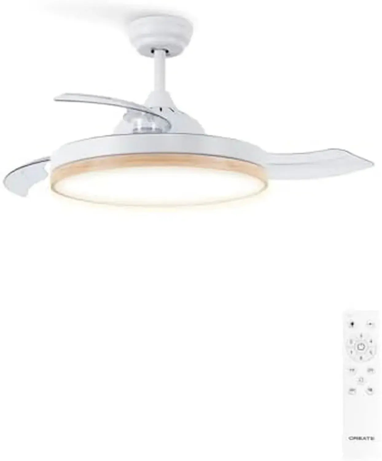 Ventilateur de Plafond avec Lumière et Télécommande - Bois Clair, 40W, Ø108 cm, Pales Rétractables, Mode Été-Hiver, 3 Températures de Lumière, Minuterie
