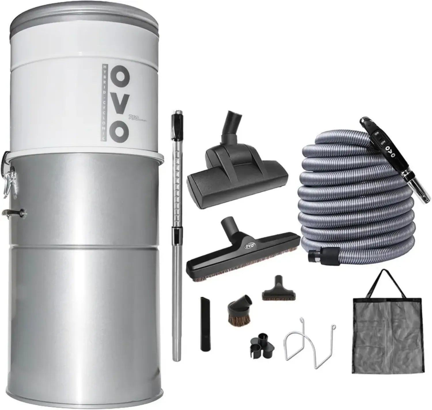 Aspirateur Central OVO Puissant 750 AW, Filtration Hybride 35L, Inclus Kit Accessoires 12,2m