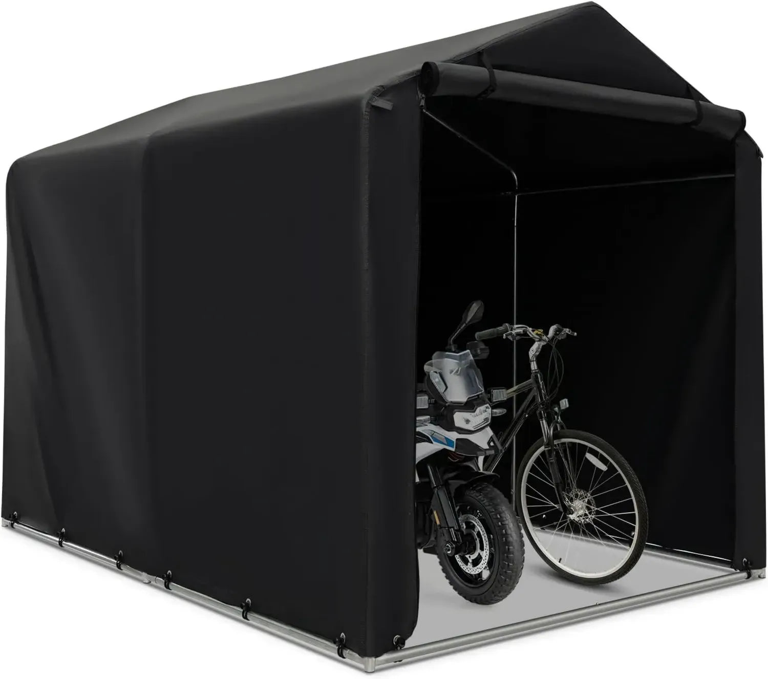 SOARS Abri de Jardin en Métal 160x218x164 cm, Tente Garage Résistante pour Vélos et Motos, Housse PE Gris Foncé