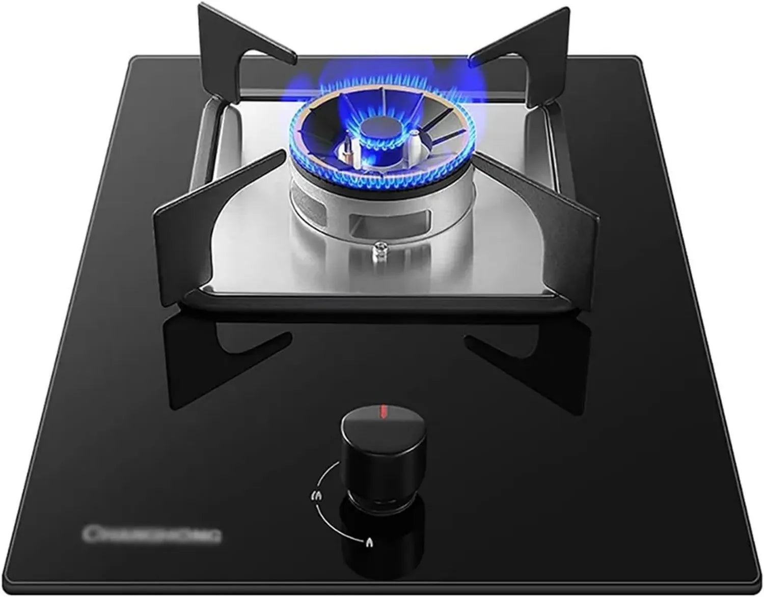 Plaque de Cuisson à Gaz Intégrée 4,8 KW, Surface en Verre Trempé Noir, avec Support en Fonte