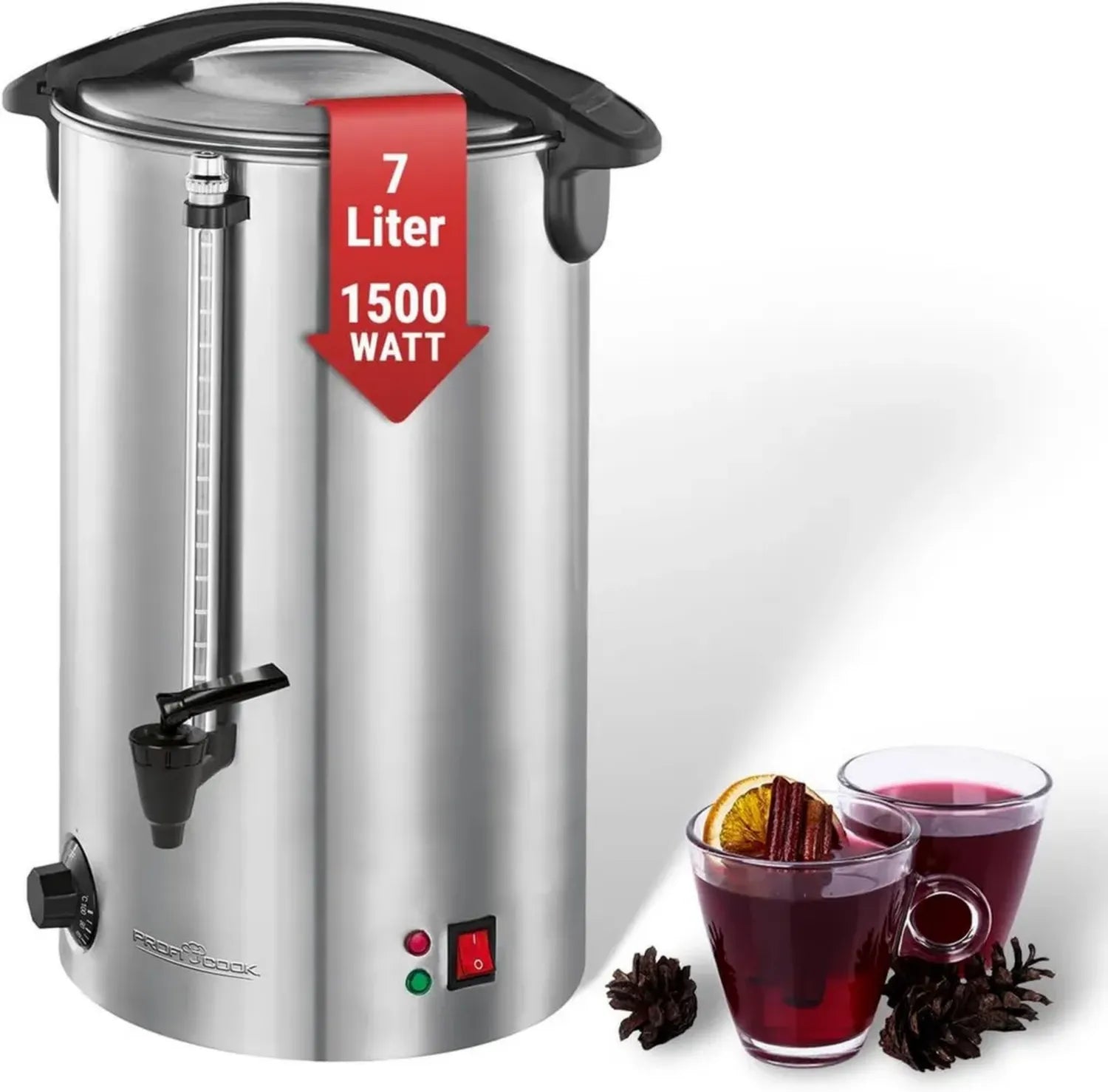 Distributeur de Boissons ProfiCook 7L en Acier Inoxydable - Chauffe et Maintien pour Vin Chaud, Café, Thé