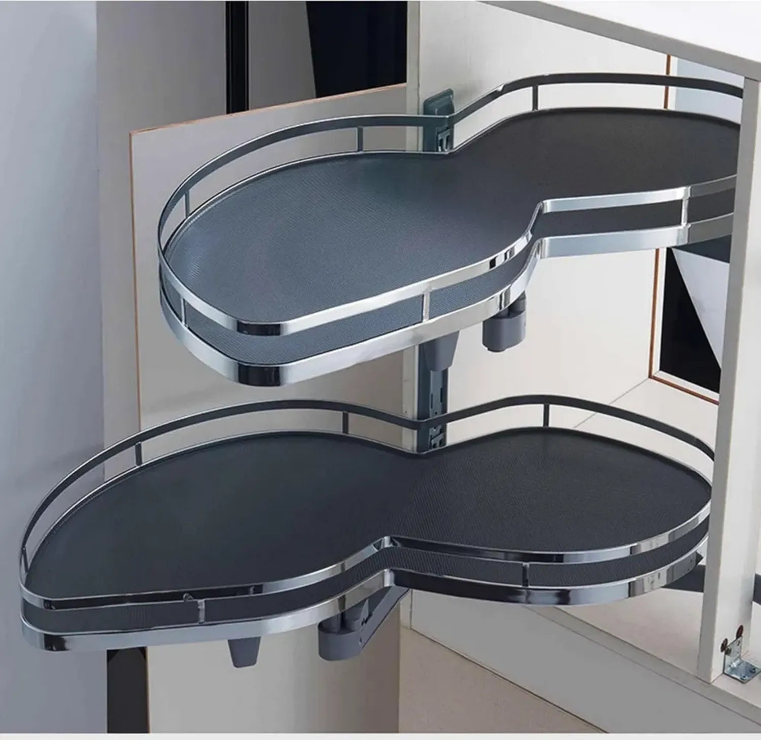 Plateau pivotant d'angle, 2 niveaux antidérapants, fermeture douce, pour armoire de cuisine 900 mm, ouverture gauche ou droite