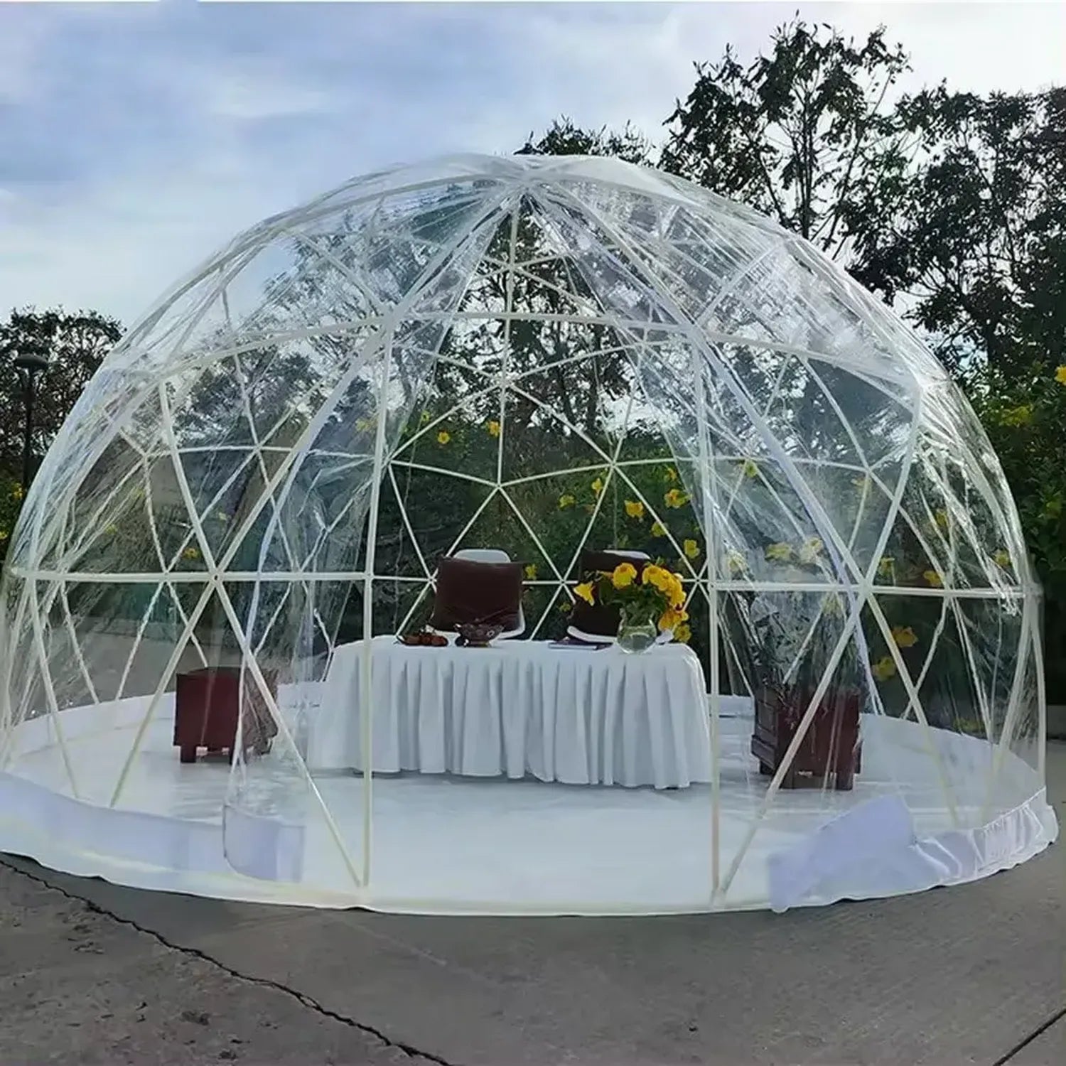 Igloo de jardin transparent géodésique pour 8 à 10 personnes, abri extérieur pour patios et tonnelles